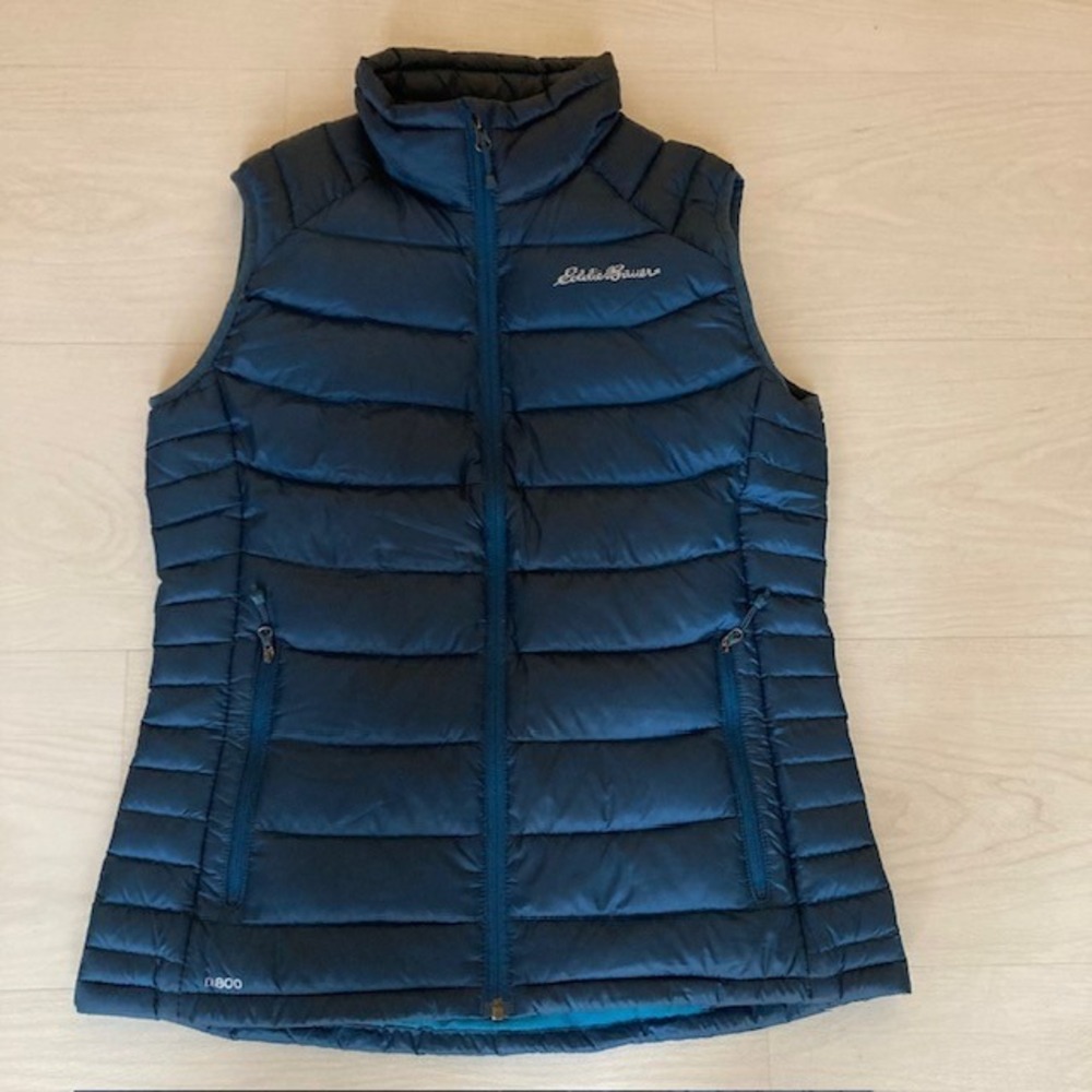 Eddie Bauer Womens Tall-M Puffer Vest Goose Down EB 800 Blue Green